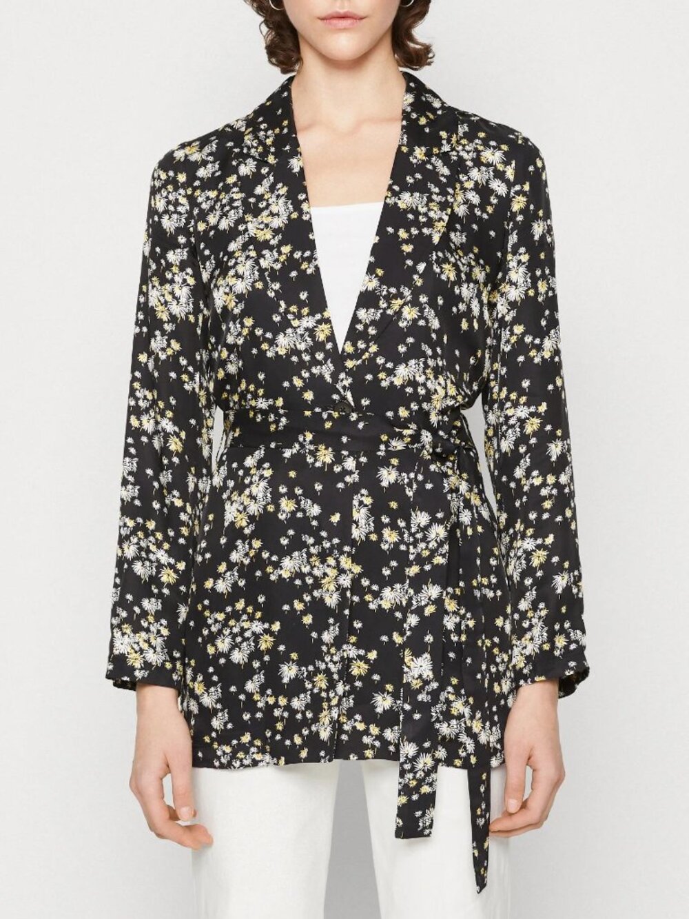 Scotch & Soda printed drapey belted blazer dandelion black floral relaxed jacket